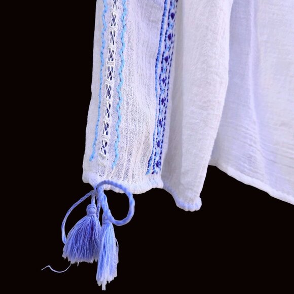 Vintage 60s 70s White Gauze Peasant Blouse Hand Embroidered Greek Balkan M - Picture 6 of 11